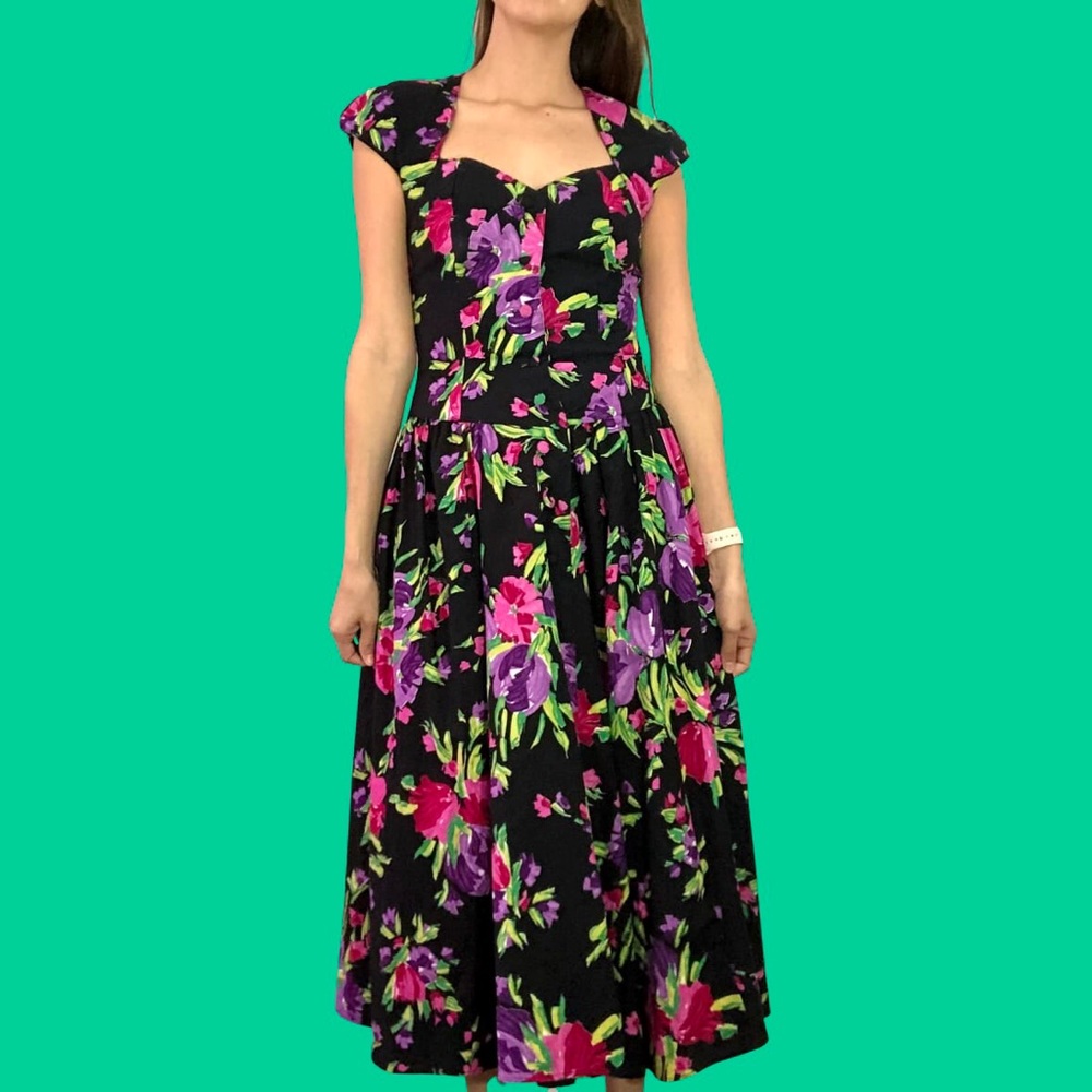 80’s floral button front midi dress